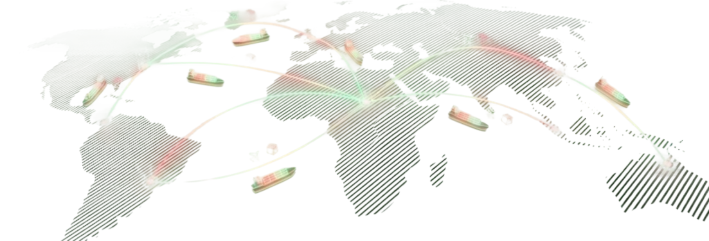 World map showing Phyllora shipping routes from African cities to London, Toronto, Dubai and beyond, with cargo ships riding each route.